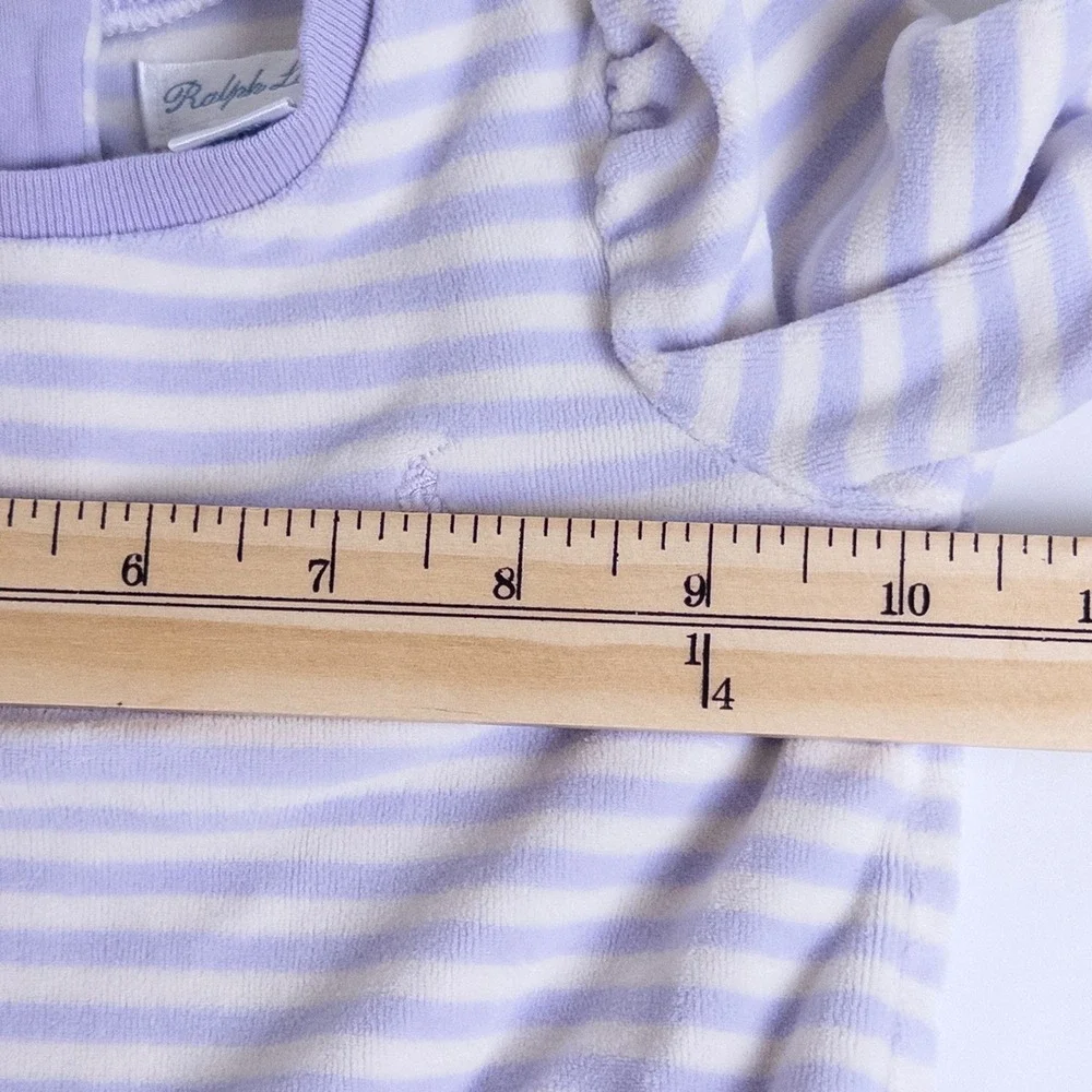 Ralph Lauren Velour Dress Baby 9M Purple‎ White Striped Ruffle Long Sleeve Pony